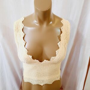 White Fox Womens XXS Yellow Plunge V-neck Double Lined Laced Crop Tank Top